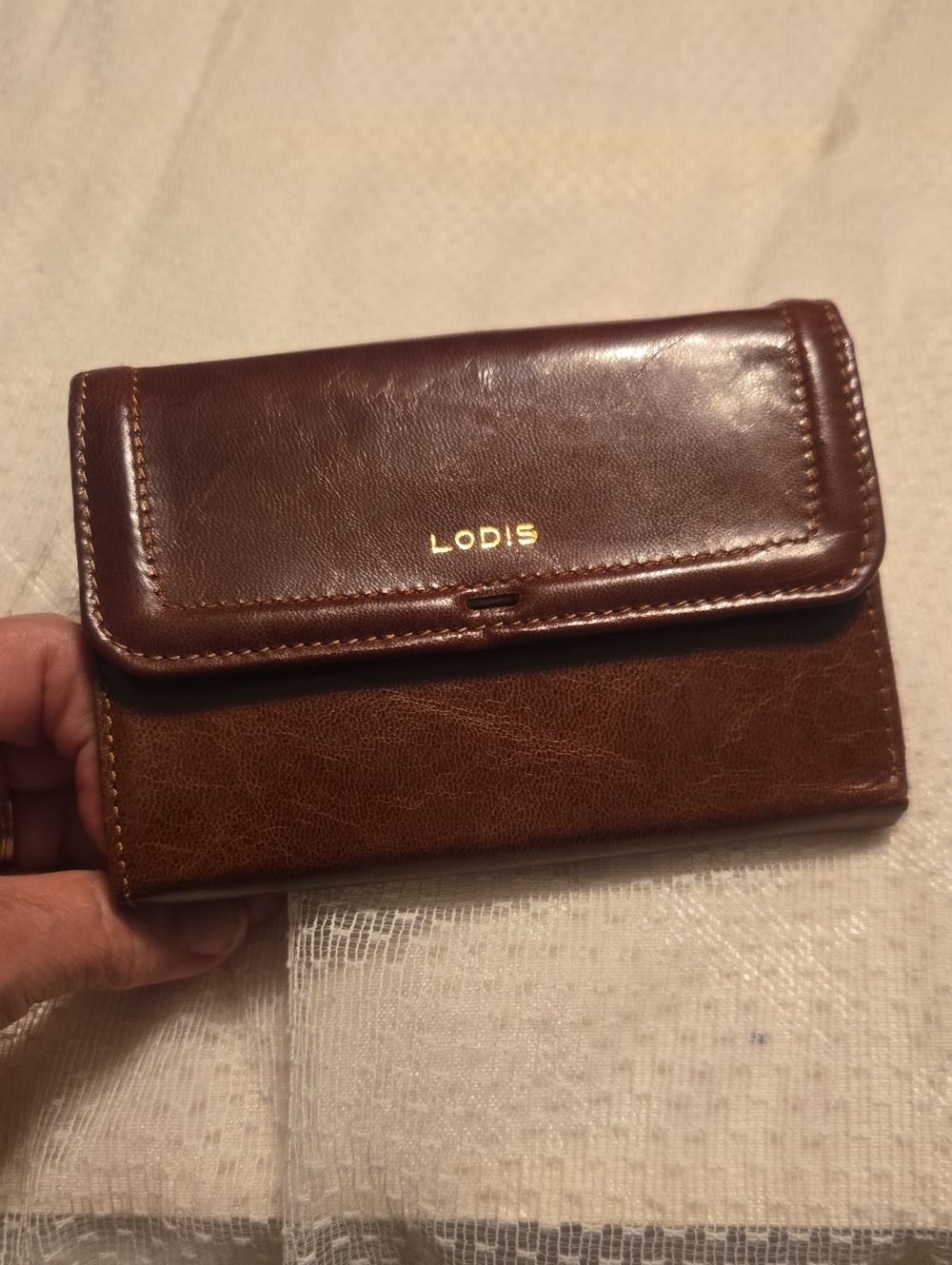 Lodis Brown Leather Tri-Fold Wallet